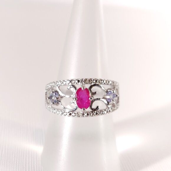 Genuine African Ruby Ring Sterling Silver Size 7 - Picture 3 of 10